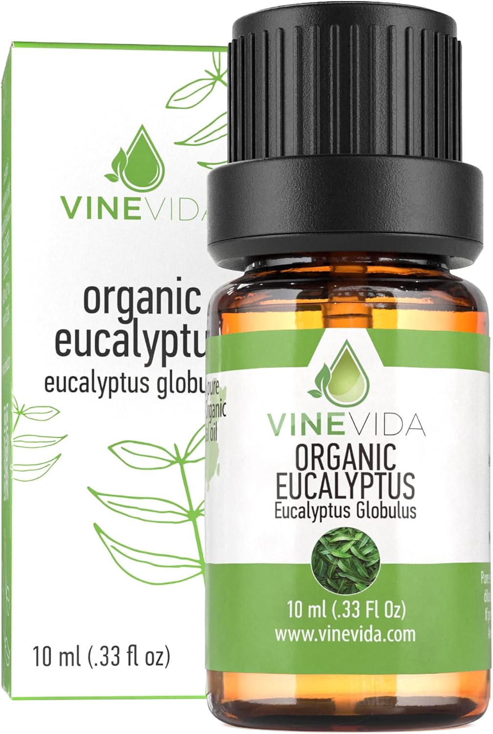 VINEVIDA Organic Eucalyptus Essential Oil 10 mL - Undiluted, Pure, Vegan, Free of Harsh Chemicals, Reusable Glass Bottle with Euro Dropper