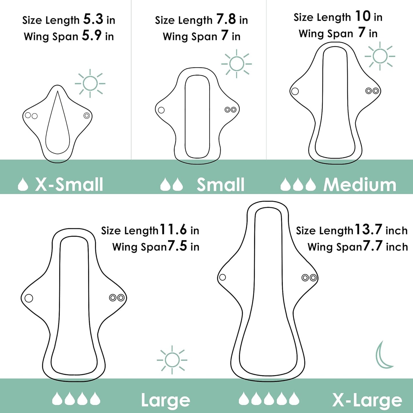 wegreeco 6 Pcs Reusable Menstrual Pads, Ultra Absorbent Cloth Pads for Heavy Flow, Sanitary for Teens,Women, Nonslip, Inner Mustard Yellow, Grey, Beige, Rose Gold Outer, XL