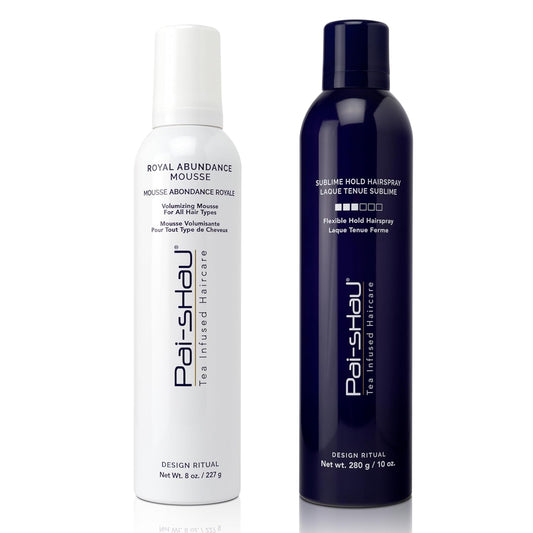 Pai-Shau Royal Abundance Mousse & Sublime Hold Hairspray - Hair Mousse & Hair Spray for Women - Hair Volumizing and Hair Styling for all Hair Types - Flexible Hold Hairspray for Shine and Protection