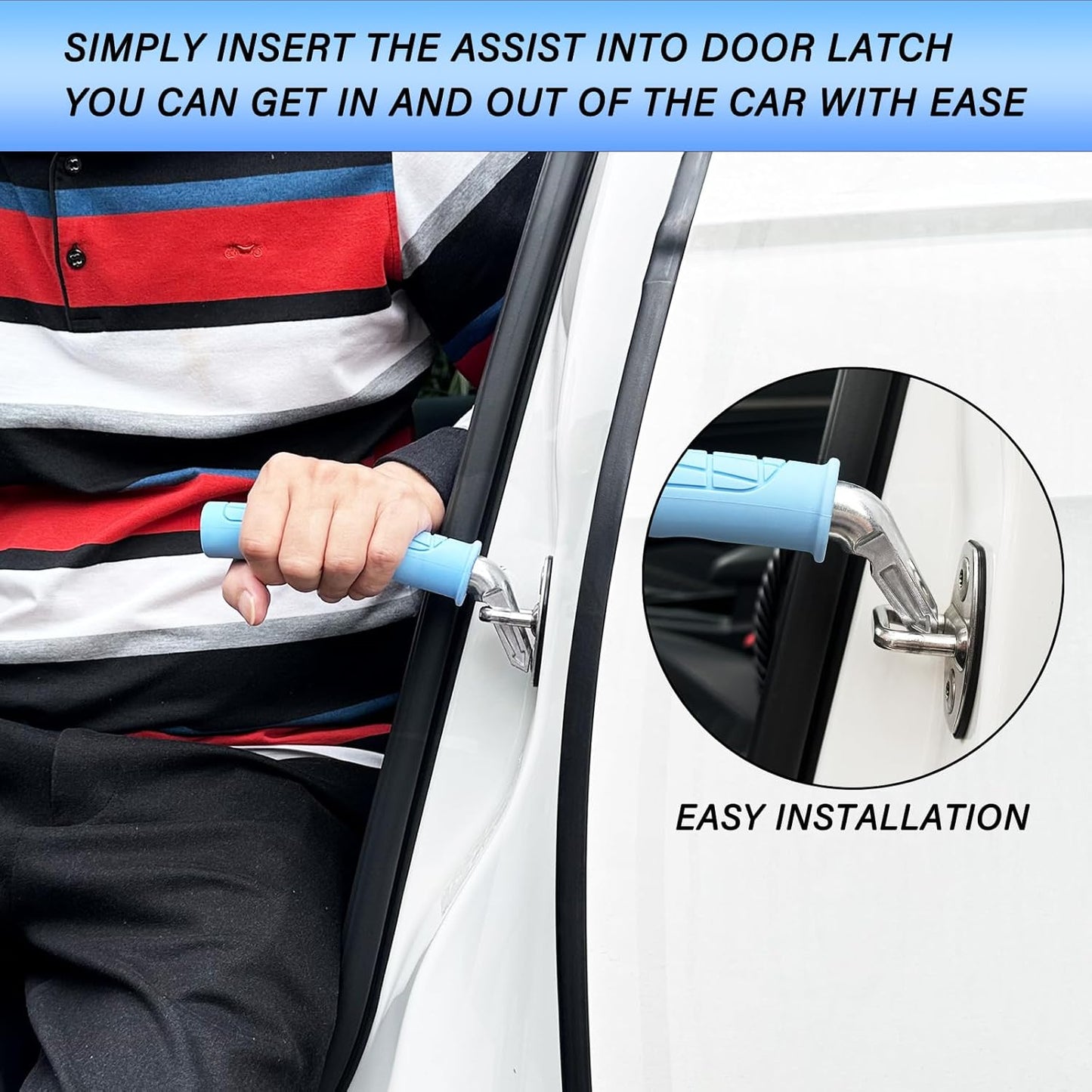 Car Door Handle for Elderly, Portable Car Assist Handle, with Car Grab Handle, Vehicle Assist Handles Designed for Seniors and Handicapped (Blue - 1 Pack Handle + Strap)