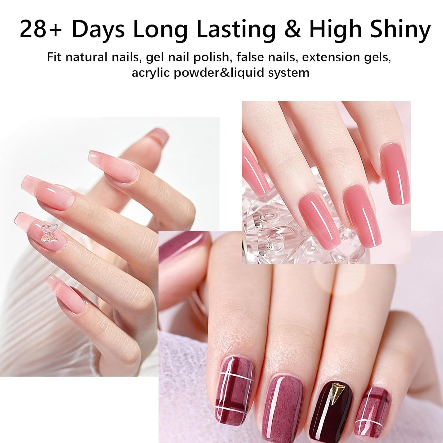 15ML Top Coat & Base Coat Set with Nail Primer and Nail Prep Dehydrator, Acid-Free Hema-free Dehydrate & Primer Set Shiny Top Coat for Acrylic Gel Nail Gel Polish Manicure