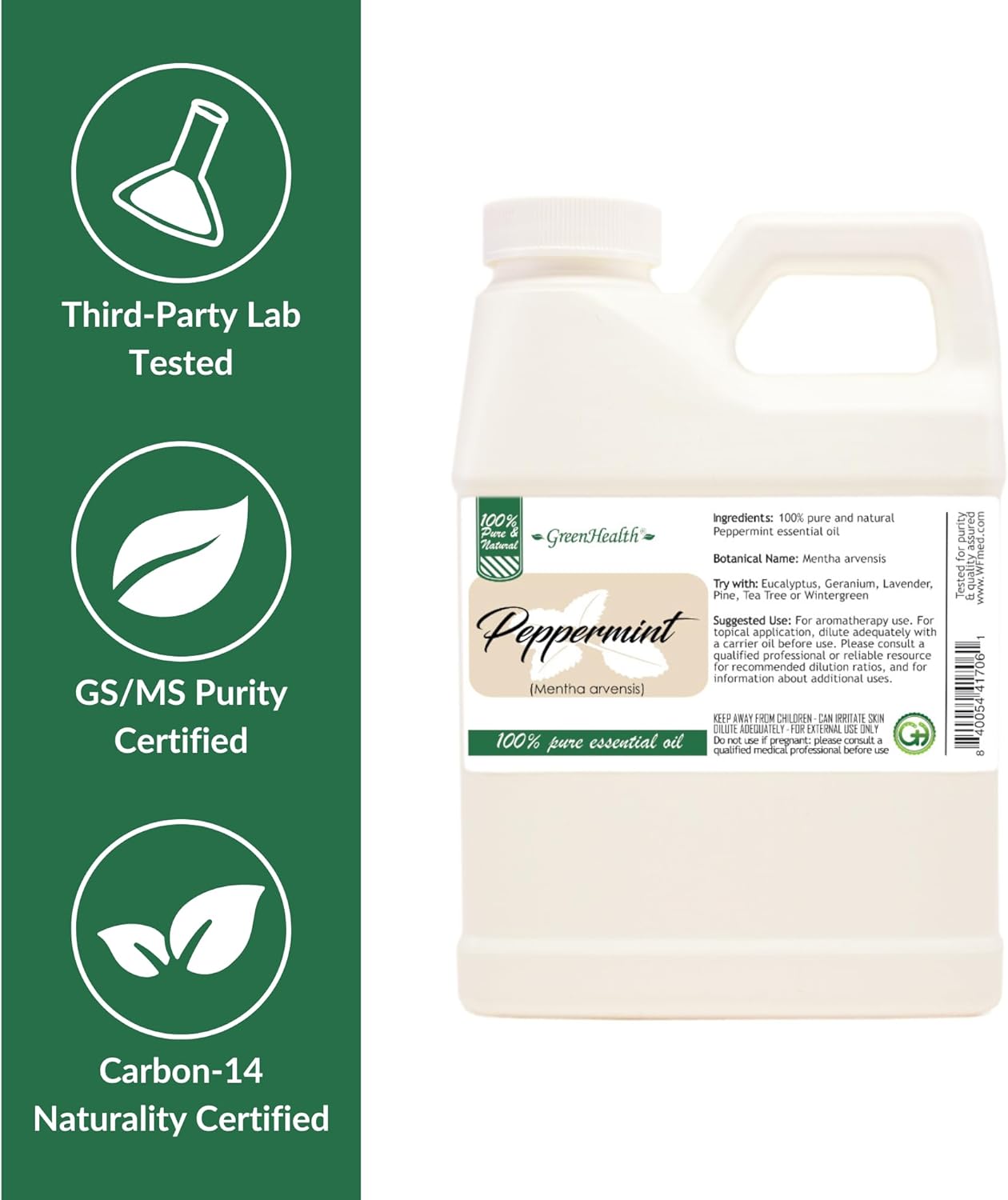 16 fl oz - Peppermint Essential Oil 100% Pure, Uncut, 16 fl oz - GreenHealth