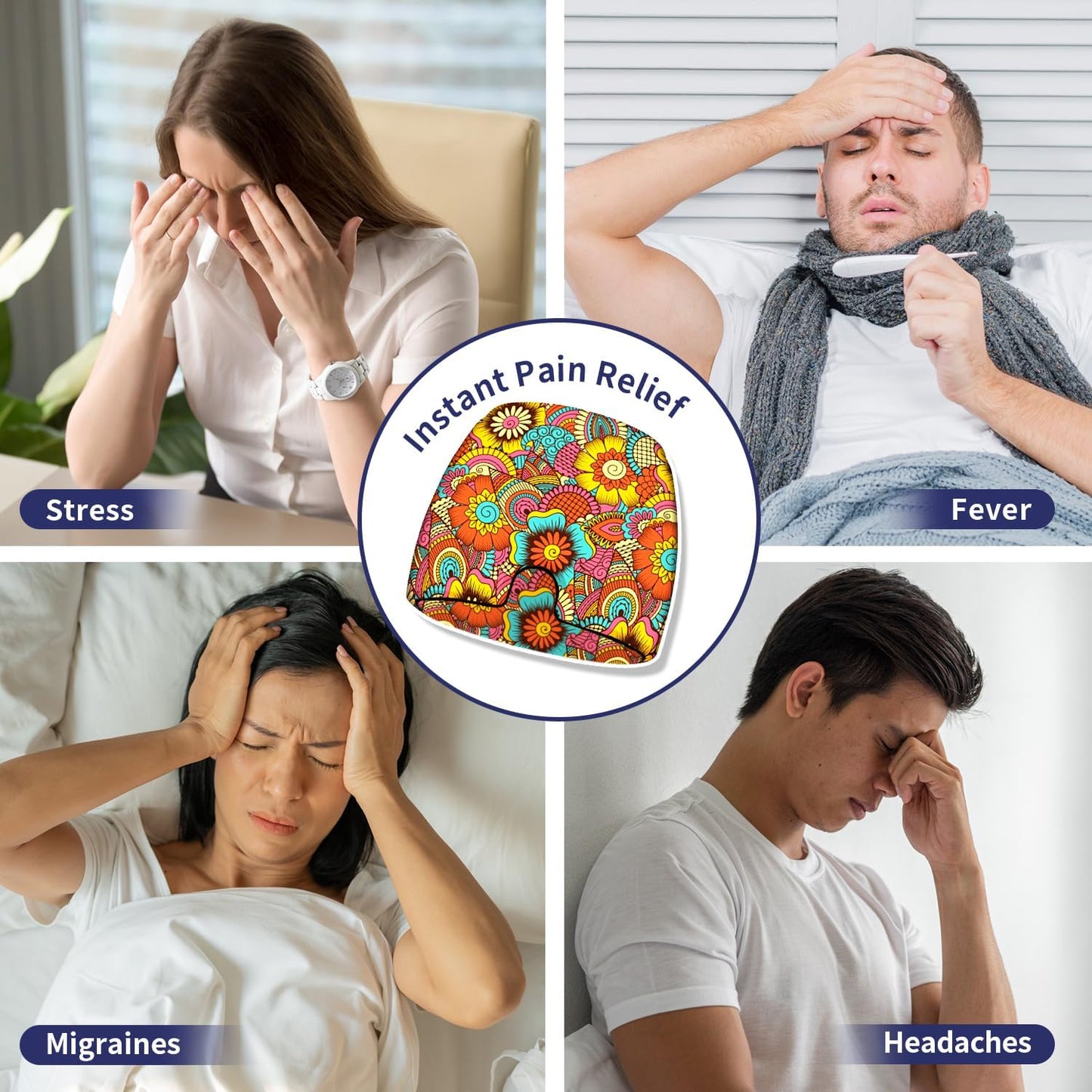 ZNÖCUETÖD Migraine Relief Cap Headache Relief Cap Cold Cap Ice Hat for Migraines Headache Sinus Stress Tension Head Ice Pack Wrap Migraine Mask Hangover Cap Ice Beanie Hot/Cold Compression Women