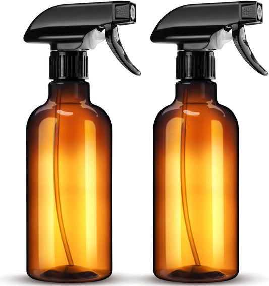 DIYSELF Spray Bottle for Cleaning Plastic Spray Bottles 16 oz 500ml Squirt Bottles for Liquids Amber Clear Spray Bottles for Cleaning Empty Plastic Spray Bottle for Home and Garden (2 Pack)