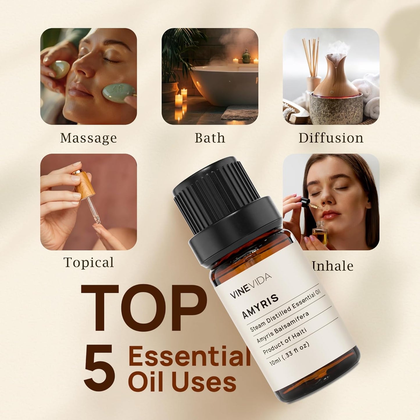 VINEVIDA Amyris Essential Oil - Undiluted, 10 mL - DIY Candle Scents, Safe for Skin