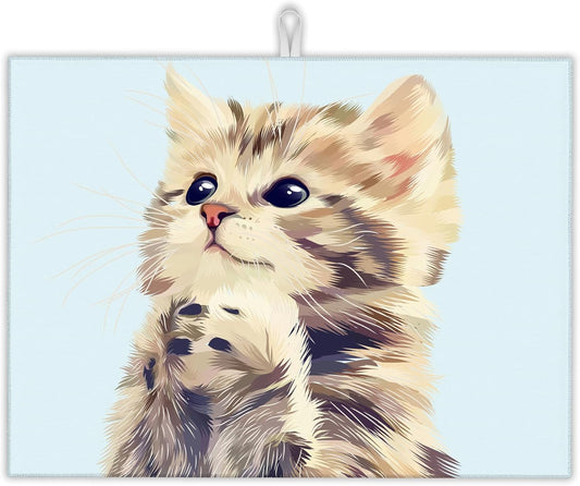 Cute Cat Dish Drying Mat for Kitchen Counter Decor,Watercolor Dish Drying Rack Pad Absorbent Reversible Microfiber for Coffee Tableware Sink Countertop 18x24 Inch