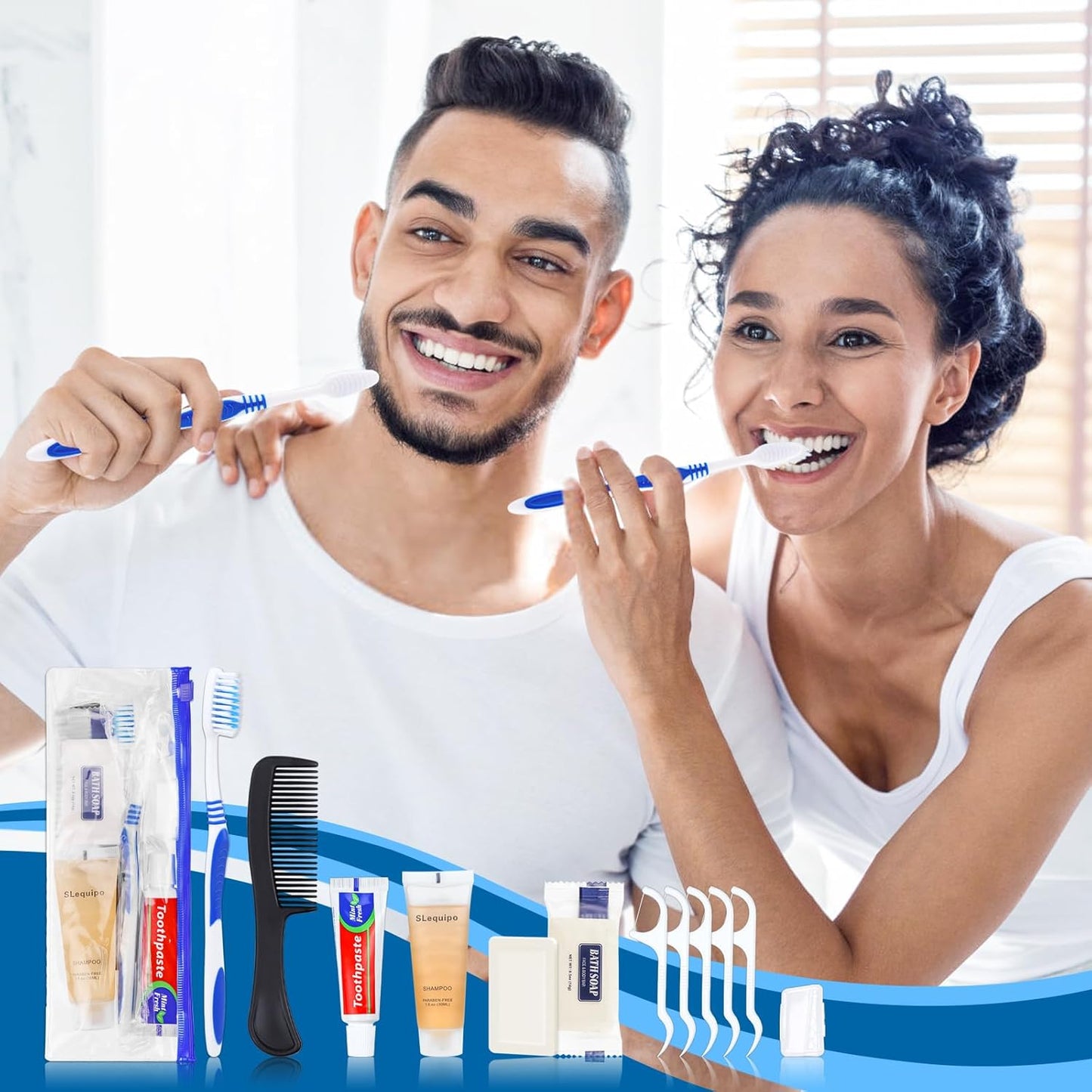 Pack of 50 Hygiene Kit, Hygiene Kit Bulk, Individually Packed, Travel Hygiene Kit with Toothbrush, Toothpaste, Comb, Shampoo, Soap and Floss Picks, Home, Suitable for Hotel, Camping, Travel