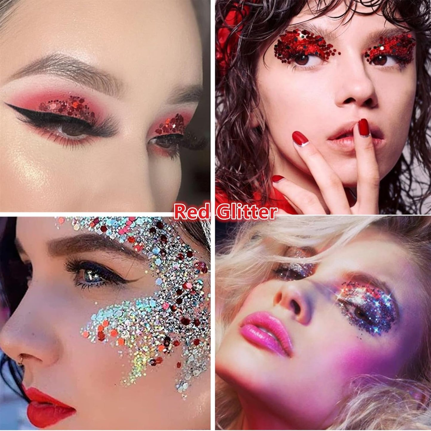 Go Ho Red Face Body Glitter,Singer Concerts Red Face Paint Glitter Makeup,Holographic Chunky Sequins Glitters for Eye Lip Hair Nails,Festival Rave Accessories,52g