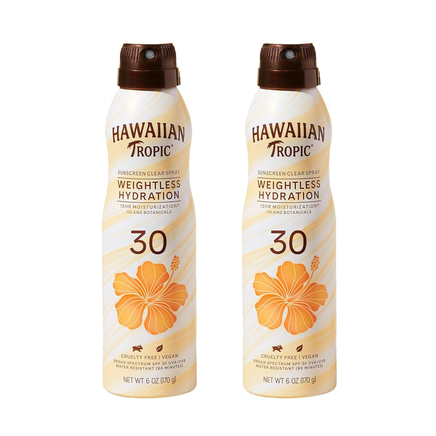 Hawaiian Tropic Weightless Hydration Clear Spray Sunscreen SPF 30, 6oz | SPF 30 Sunscreen Spray, Sunblock, Oxybenzone-Free, 6oz each Twin Pack