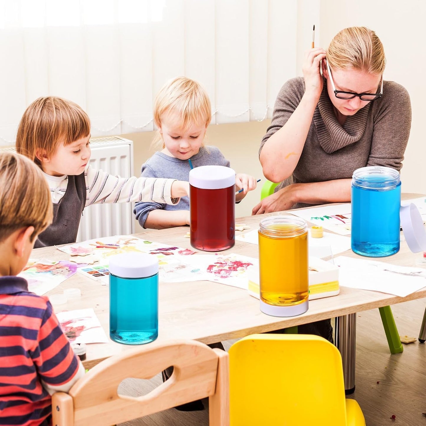 SATINIOR 24 Pieces Empty Clear Plastic Jars with Lids Round Storage Containers Wide Mouth for Beauty Product Cosmetic Cream Lotion Liquid Butter Craft and Food(Clear Lid,32 oz)