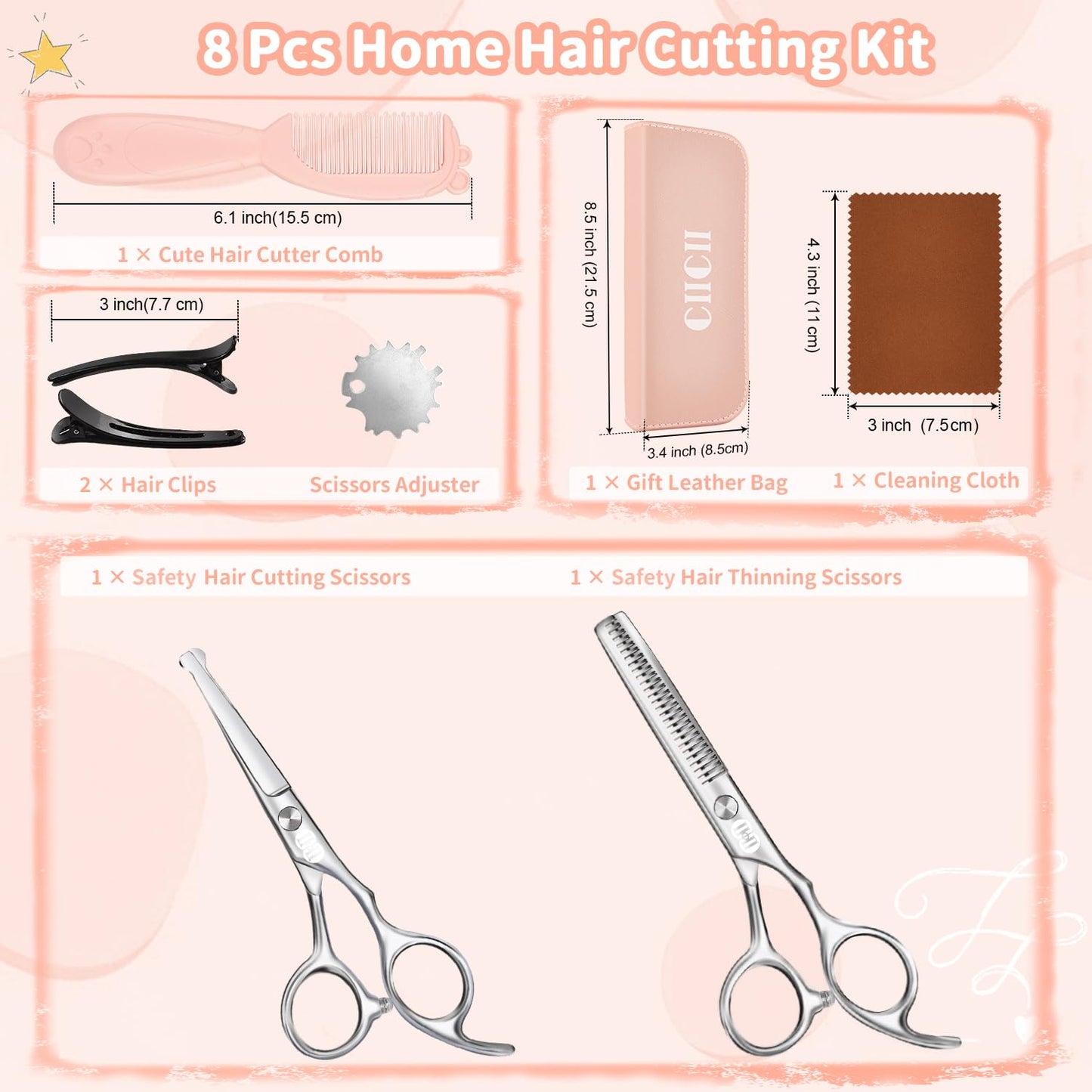 CIICII Kids Hair Cutting Scissors Shears Kit, Safety Round Tip Hairdressing Scissors Set (Hair Trimming Grooming Thinning Shears) for Baby Toddler Children, Hairdresser Home Salon Barber Haircut Kit
