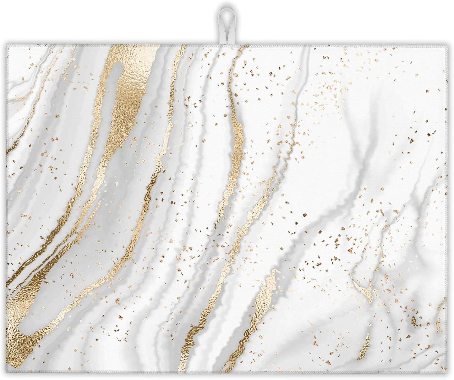 White Gold Marble Dish Drying Mats 18x24 Inch, Dish Pad Drying Rack Mat for Kitchen Counter Ultra Absorbent Microfiber Dishware Coffee Maker Bar Countertop Decor