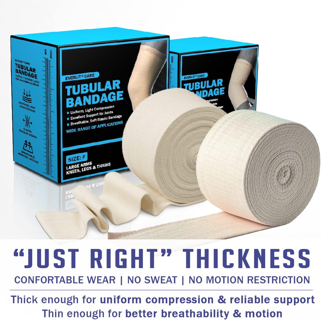 EVERLIT Elasticated Tubular Support Bandage | Stockinette Tubing for Large Arm, Knees, Legs | Light to Moderate Compression Bandage Roll For Tissue Support (Size G | 4.5" x 11 yd)