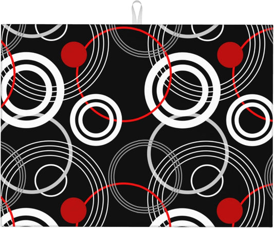 Modern Black Red Retro Dish Drying Mat for Kitchen Counter Absorbent Reversible Drying Pad Kitchen Decor Dish Drainer Rack Mats 18"x24"