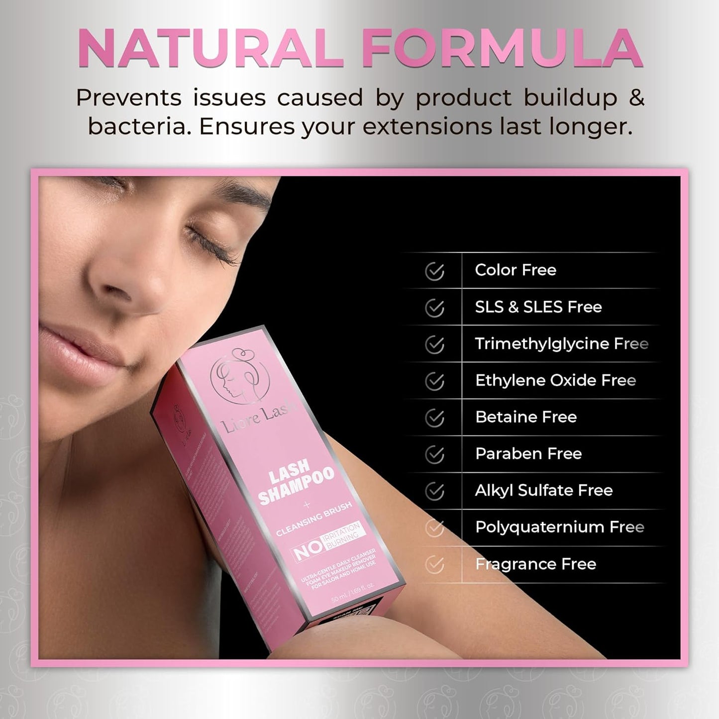 Eyelash Extension Shampoo/ Gentle Foam Cleanser for Lash Extensions & Natural Lashes (Shampoo + Lash Brush)