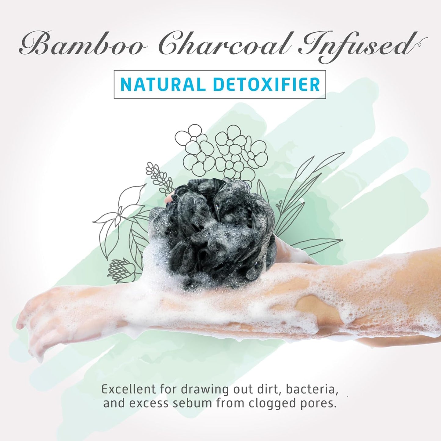 Spongentle Charcoal Bamboo Premium Deep Cleansing Loofah Sponge for Radiant Skin, Pack of 4, Bath and Shower, Exfoliating Body Scrubber, Beautiful Colors for Women and Men