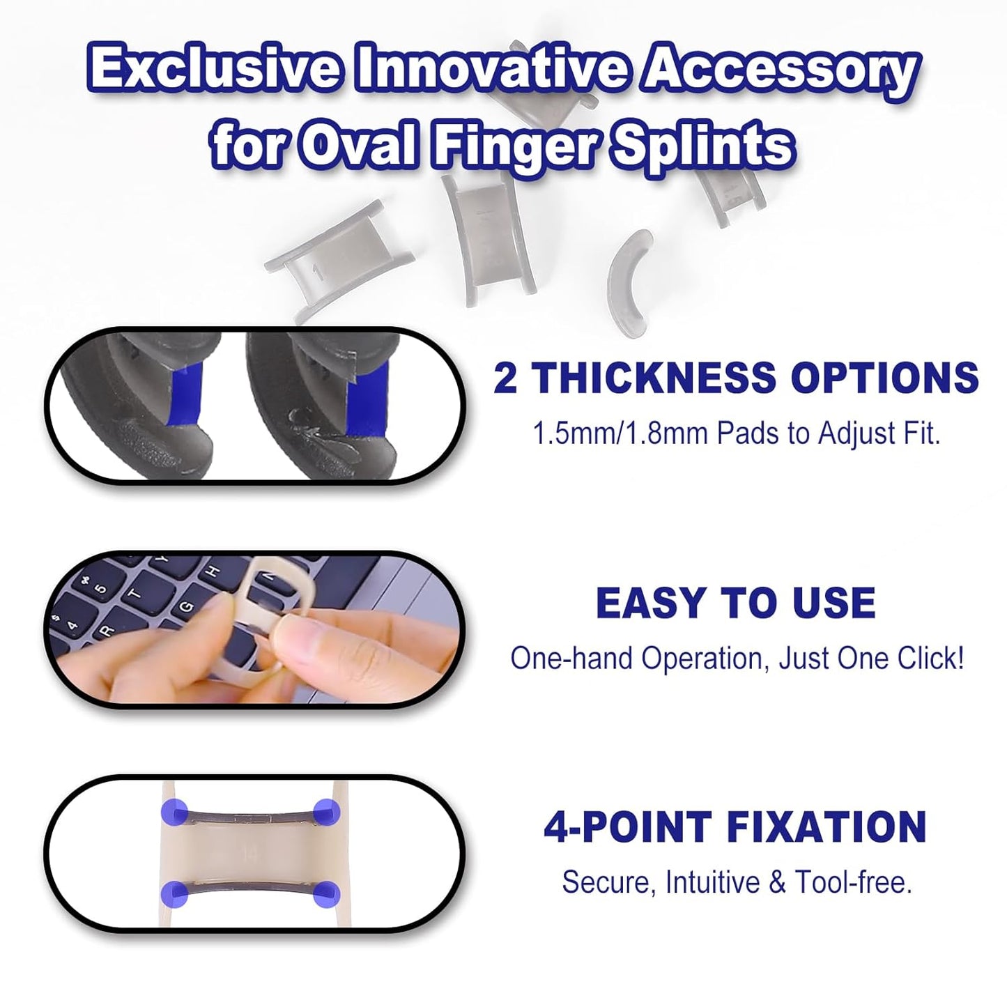 8Pcs Oval Finger Splints & Click-Lock Adjustment Kit, 4 Graduated Finger Ring Splint & 4 Splint Adjustment, Finger Braces for Arthritis, Mallet, Straightening, Support (Size 8-11)