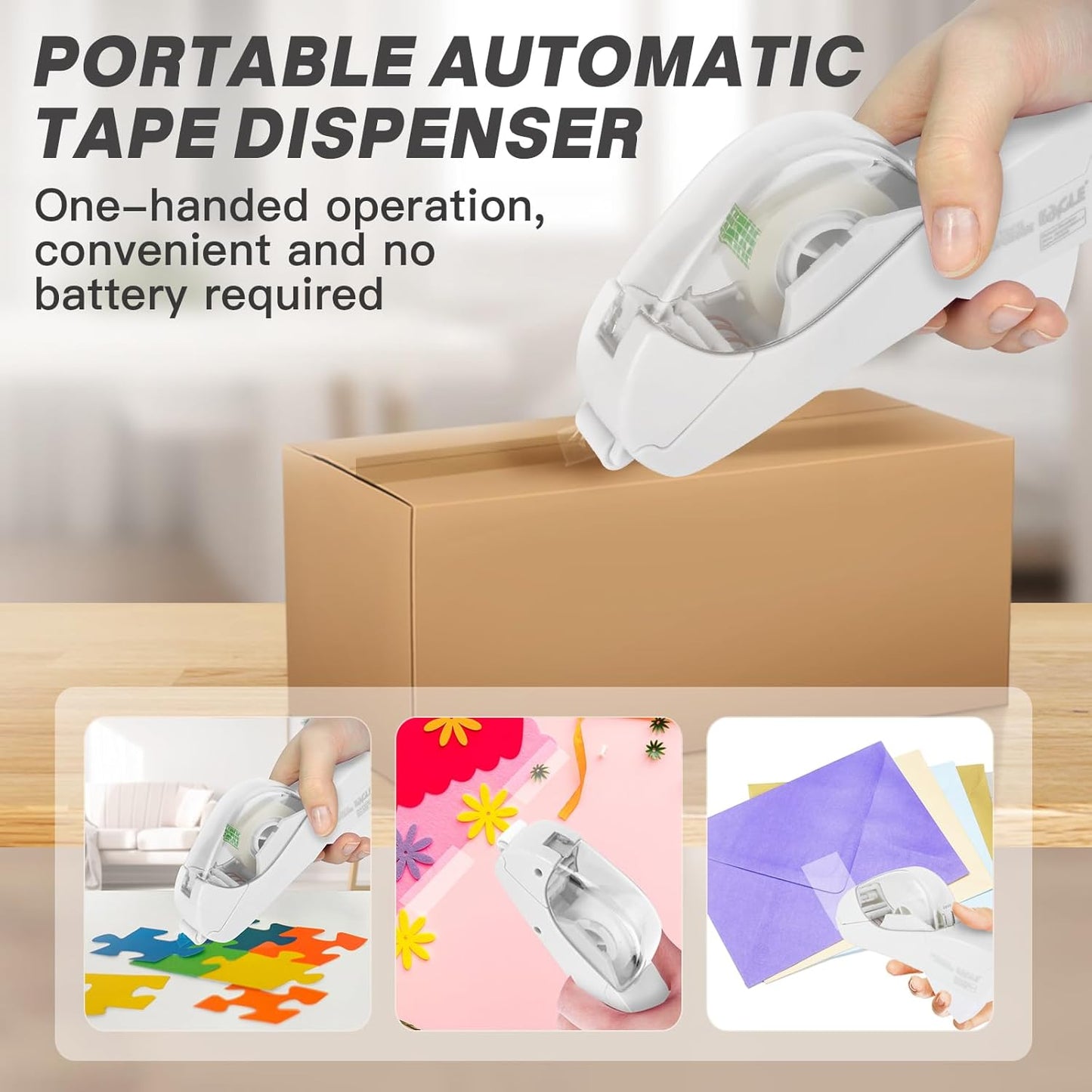 Eagle Automatic Tape Dispenser, Handheld & Portable Design, Office Tape Gun, One-Handed Operation with Safety Blade for Office, Home, DIY or Packaging (Includes 2 Free Tapes)(Snowy White)