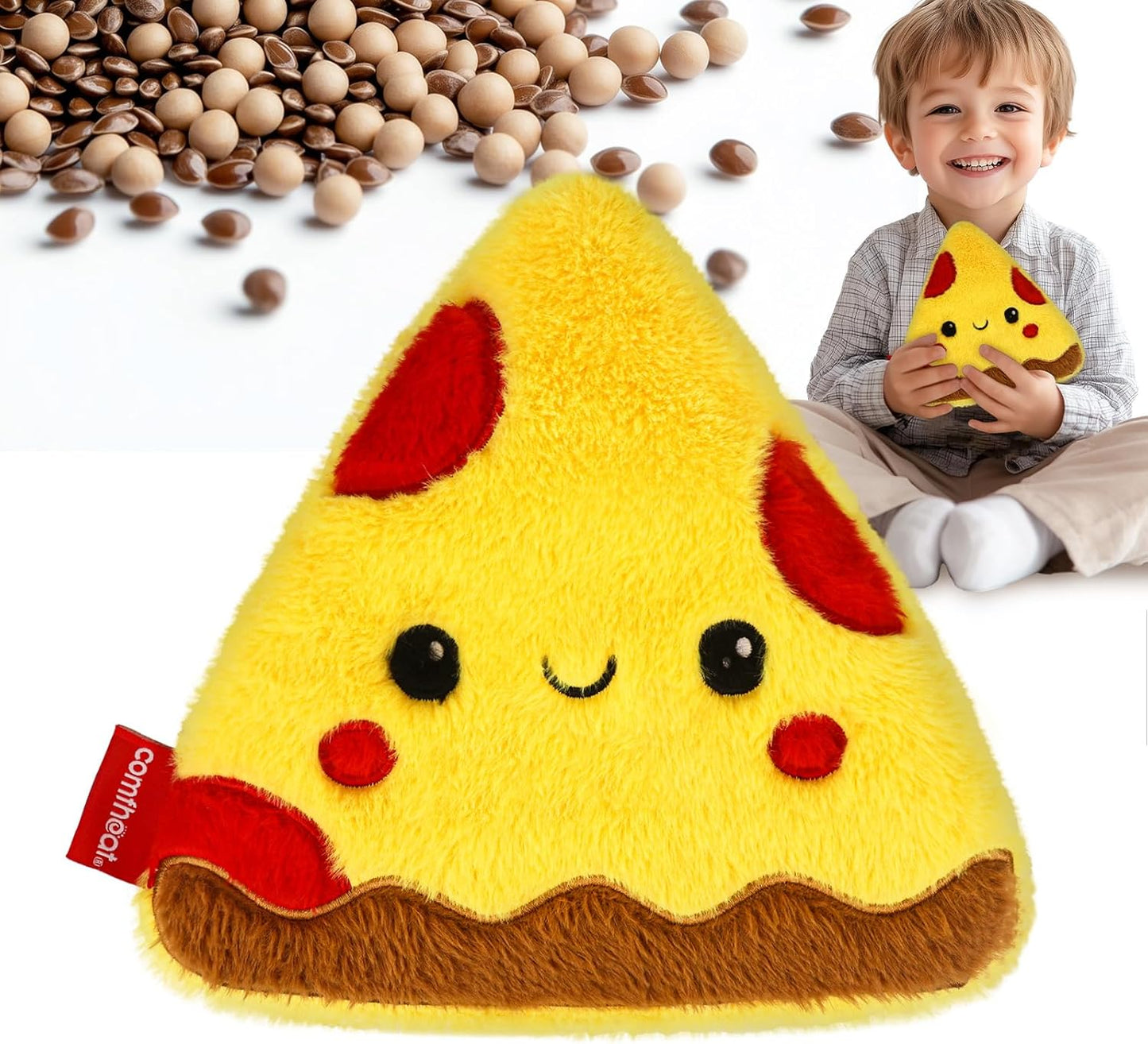 Pizza Slice Microwave Heating Pad - Hot & Cold Therapy with Natural Flaxseed Filling, Moist Heat for Pain Relief of Abodomen, Shoulder, Removable Washable Cover, Unscented Natural Heat Pack