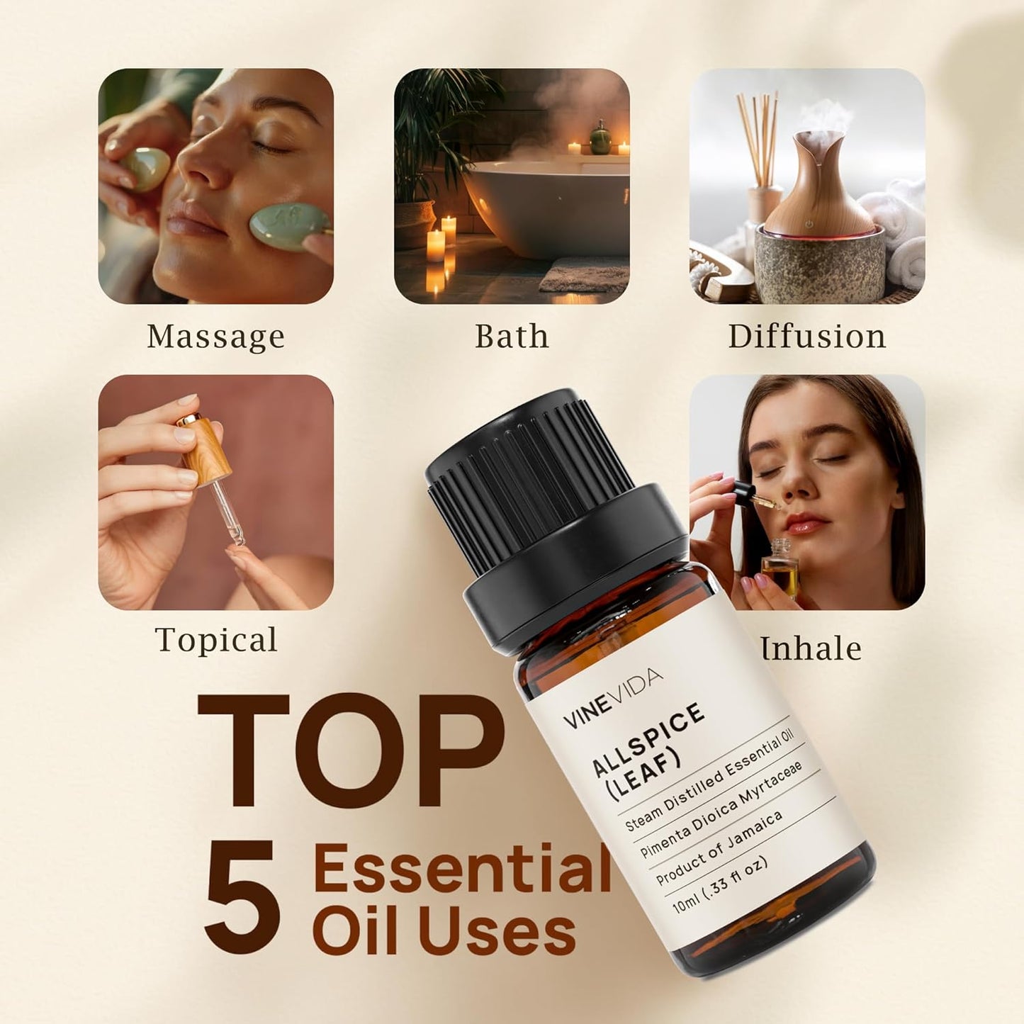 VINEVIDA Allspice Essential Oil - 10mL, DIY Candle Scents & Soap Making Base