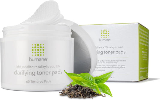 Humane Clarifying Toner Pads for Face - 2% BHA Liquid Salicylic Acid - Pore Minimizer and Facial Exfoliator - Gentle for All Skin Types - Removes Excess Oil, Dead Skin Cells, and Grime - 4 Ounce