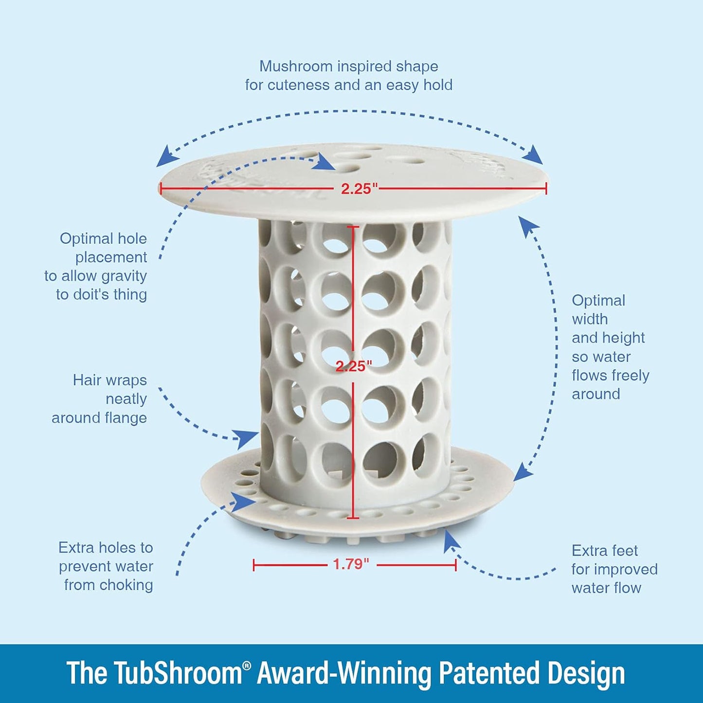 TubShroom the Revolutionary Tub Drain Protector Hair Catcher/Strainer/Snare, Gray (TSGRA454)