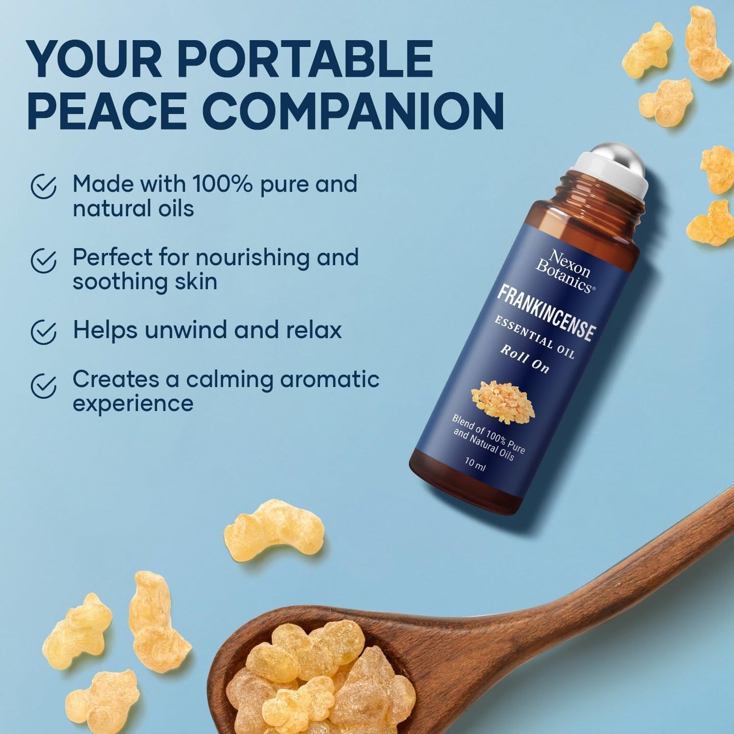 Frankincense Essential Oil Roll-On 10 ml - Pure, Natural Oil with Grapeseed for Aromatherapy & Skin Care - Nexon Botanics