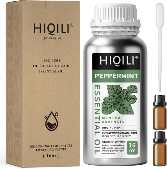 HIQILI Peppermint Essential Oil 16 oz 100% Pure Natural Aromatic Oil for Freshening Air, Hair Care, DIY Soap, SPA & Home Use