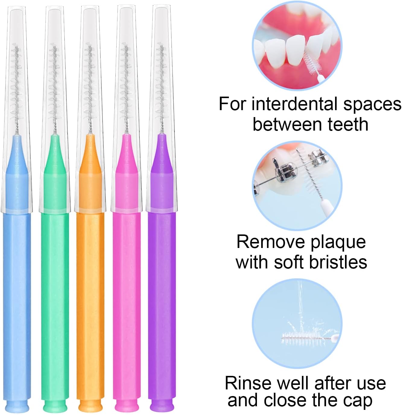 EasyHonor Braces Brush for Cleaner Interdental Brush Toothpick Dental Tooth Flossing Head Oral Dental Hygiene Flosser Toothpick Cleaners Tooth Cleaning Tool (5Colors,50pcs)
