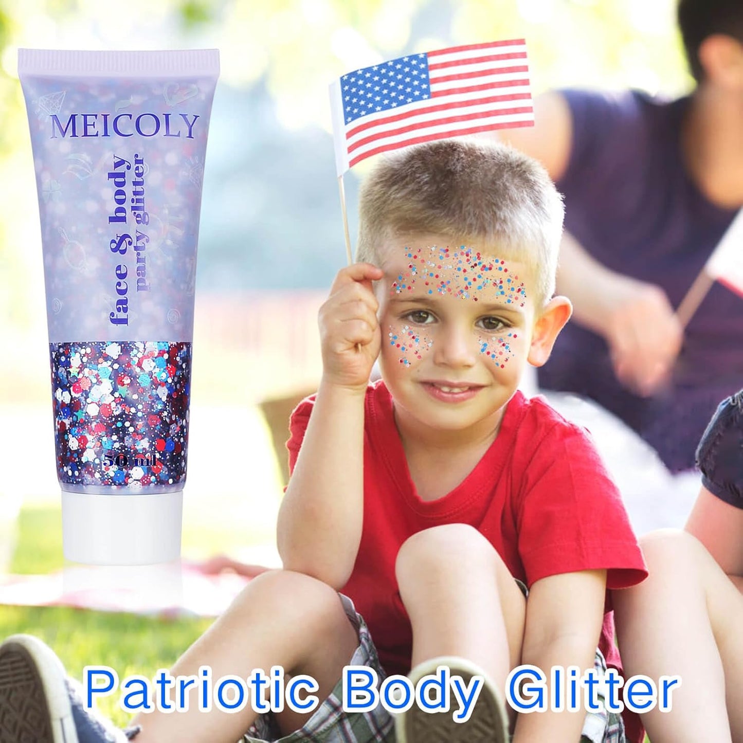 MEICOLY Red White and Blue Body Glitter,4th of July Accessories Hair Glitter for Kids,4th of July Outfits for Women,Fourth of July Patriotic Face Glitter for President's Day Veterans Day