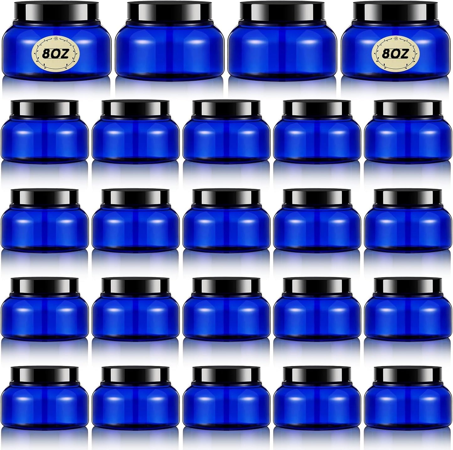 Tessco 24 Pack Plastic Jars with Lids Labels Empty Clear Plastic Jars Round Refillable Cosmetic Containers Body Butter Containers Bulk Sugar Scrub Bottle for Make Up(8 oz,Blue, Black)