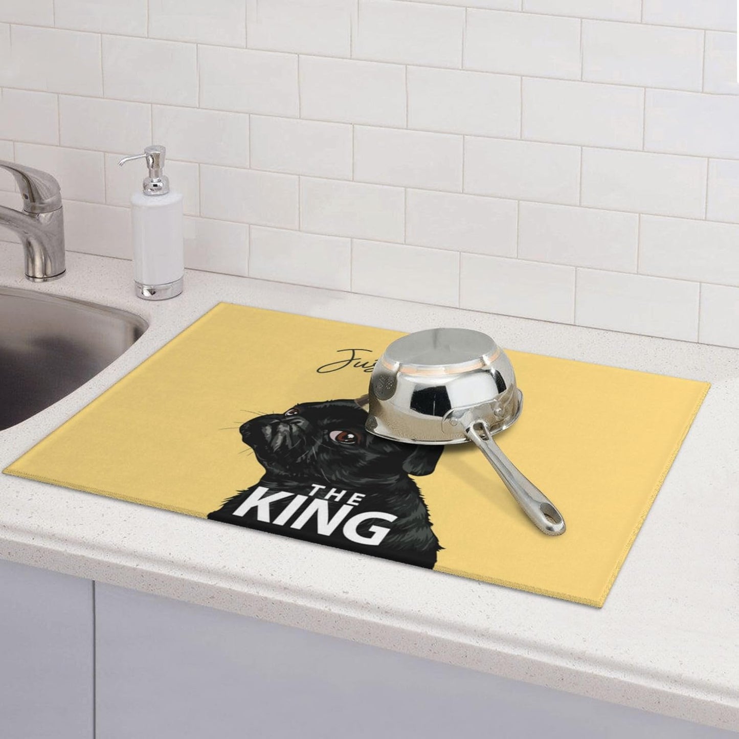 Funny Bulldog Dish Drying Mat for Kitchen Counter Cute Dog Drying Pad 18x24 Inch Yellow Absorbent Reversible Dish Drainer Rack Mats