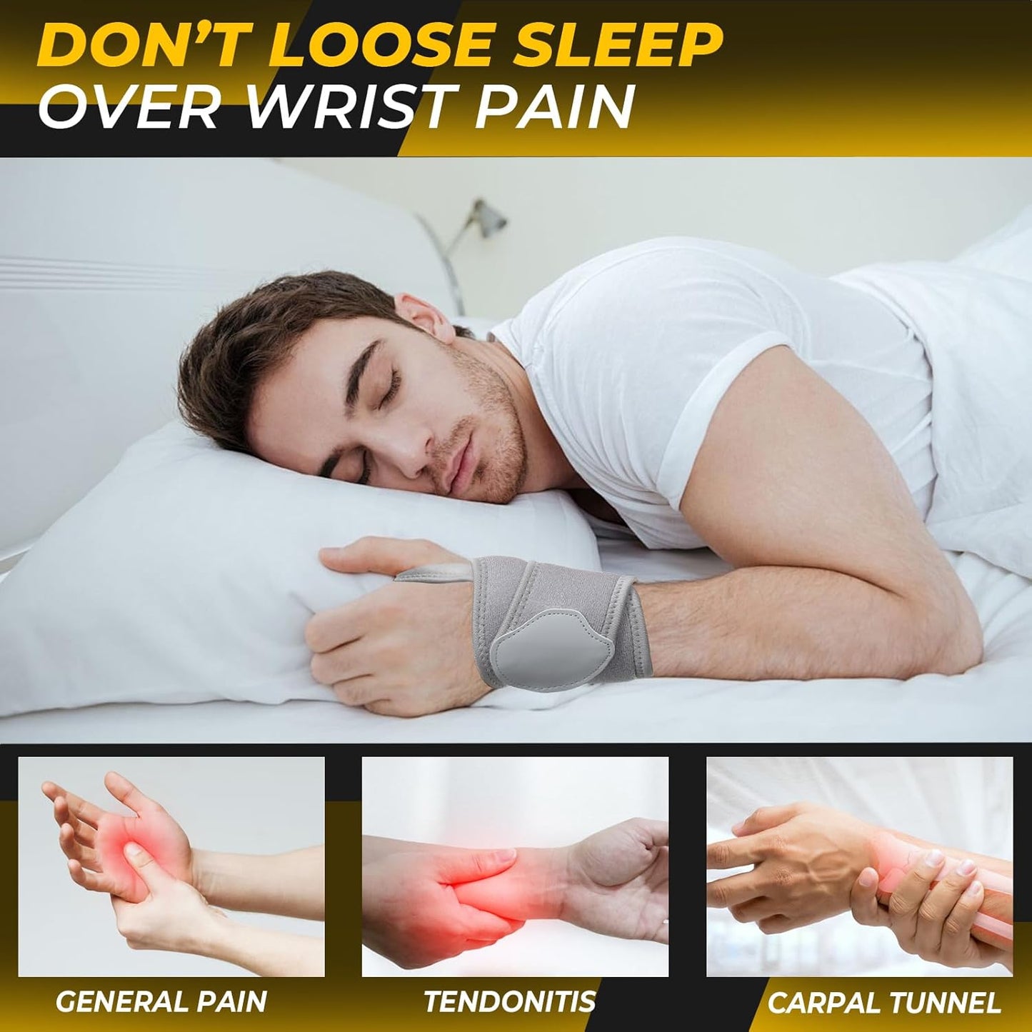 NeoTech Care Wrist Band - Elastic & Breathable Fabric - Adjustable Compression Strap - Men, Women, Right or Left - Support Wrap for Protection or Sports (Gray Color, Size M, 1 Unit)