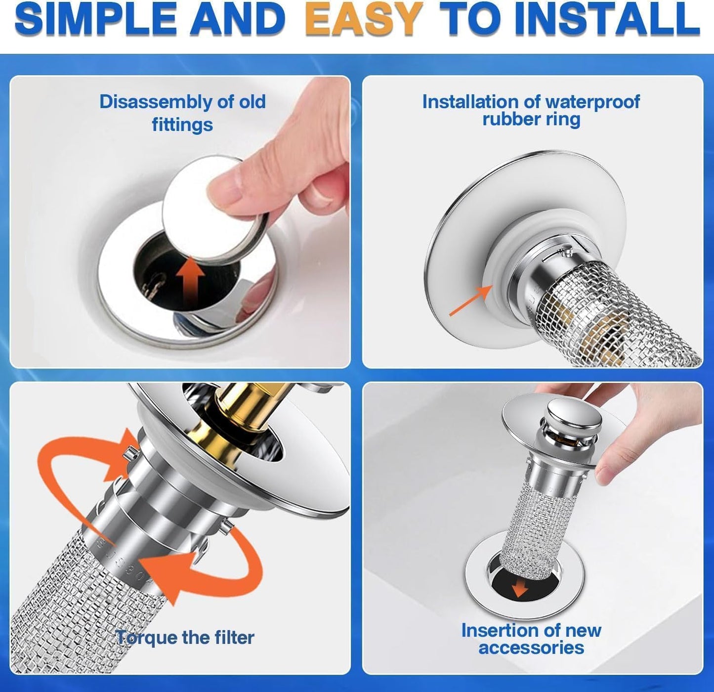 Bathroom Sink Stopper Hair Catcher, Pop-up Sink Drain Strainer with Removable Stainless Steel Strainer Basket Hair Catcher, Bathroom Sinks Strainer for Bathrooms Sink Stopper Replacement (1 PCS)