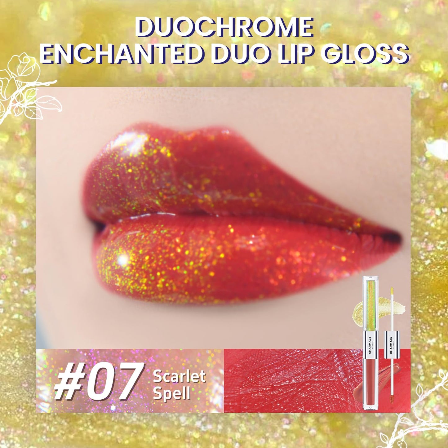 CHARMACY Multichrome Double Head Non-Stick Lip Gloss, Metallic Colourful Lip Glaze, Anti-transfer, Long Lasting Waterproof Liquid Lipstick Makeup (#07)