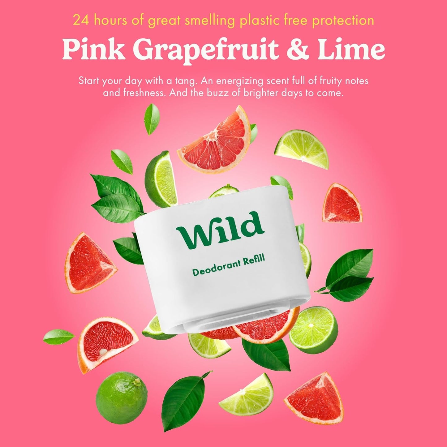Wild - Refillable Deodorant Starter Kit with Aqua Case and Pink Grapefruit & Lime Scented Refill 1.4oz - Aluminum Free - Long Lasting Protection - Vegan