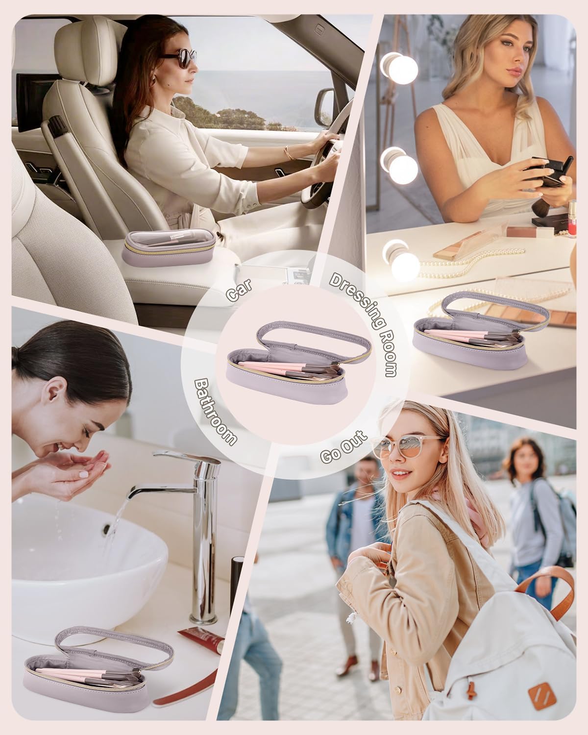 Clear Travel Makeup Brush Holder, Leather Makeup Brush Toiletry Bag, Portable Cosmetic Brush Case, Transparent Waterproof Makeup Brush Storage Bag, Purple