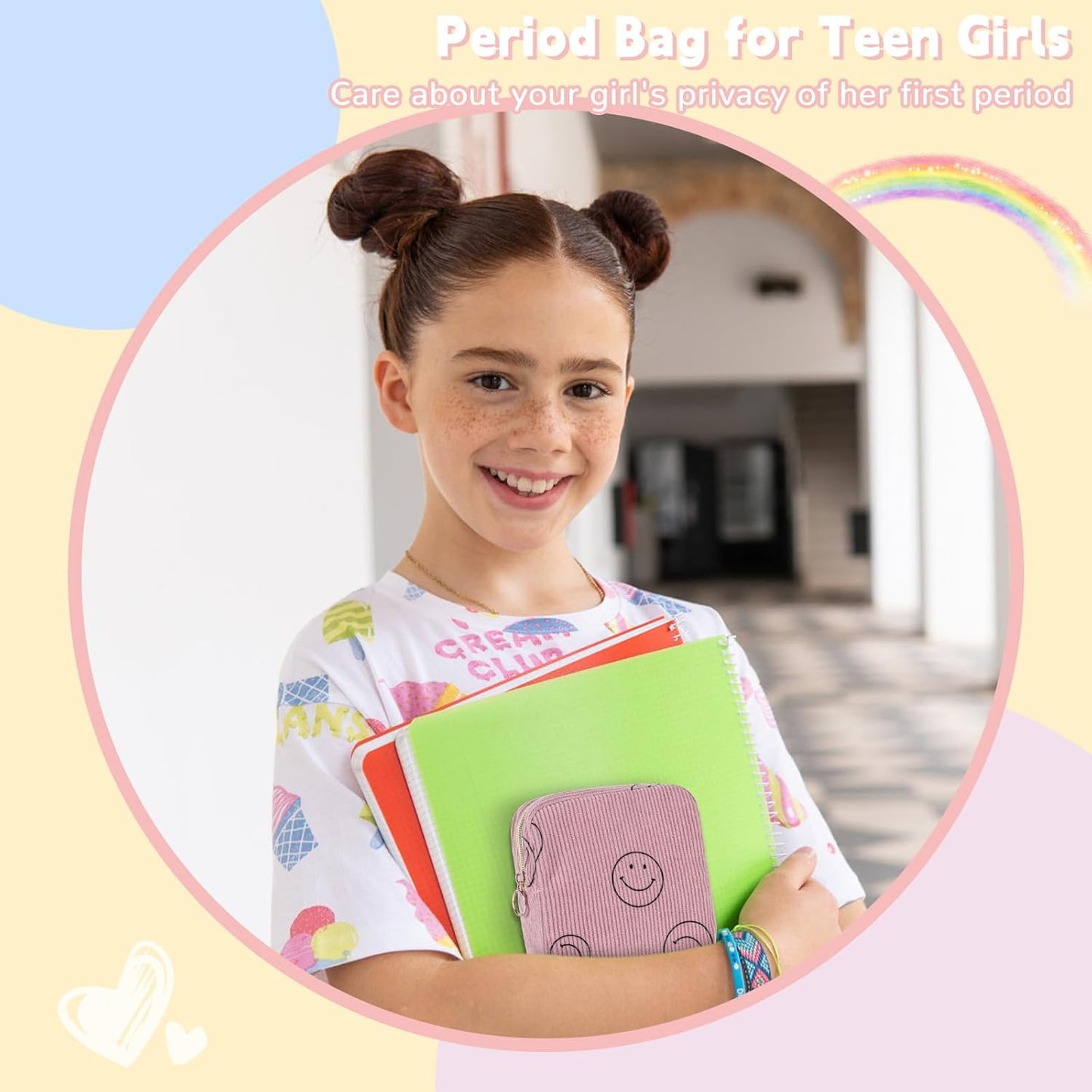 Period Bag for Teen Girls Shark Week Pouch Corduroy Portable Sanitary Pad Bags for Period Teen Period Pads Pouch for Panty Liners, Tampons, Menstrual Cup - Beige