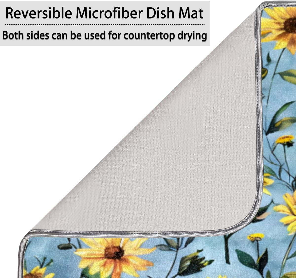 Hexteria Sunflower Large Dish Drying Mats for Kitchen Counter, Quick Dry Dish Mat 18 x 24 Inches, Dishes Draining Mats Foldable Dish Rack Pad, Sunflower