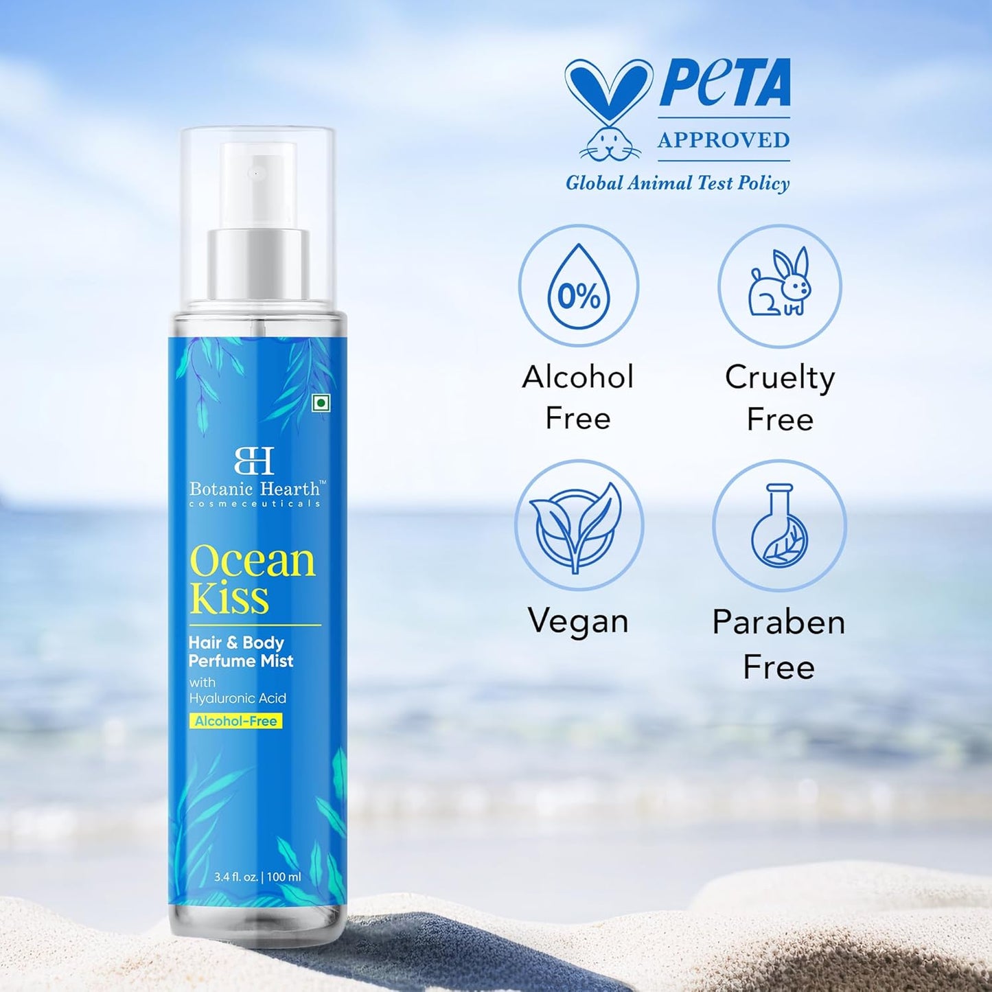 Botanic Hearth Ocean Kiss Hair & Body Perfume Mist with Hyaluronic Acid – Alcohol-Free Refreshing Fragrance Spray, Long Lasting Hydrating Mist for Women & Men, 3.4 fl oz
