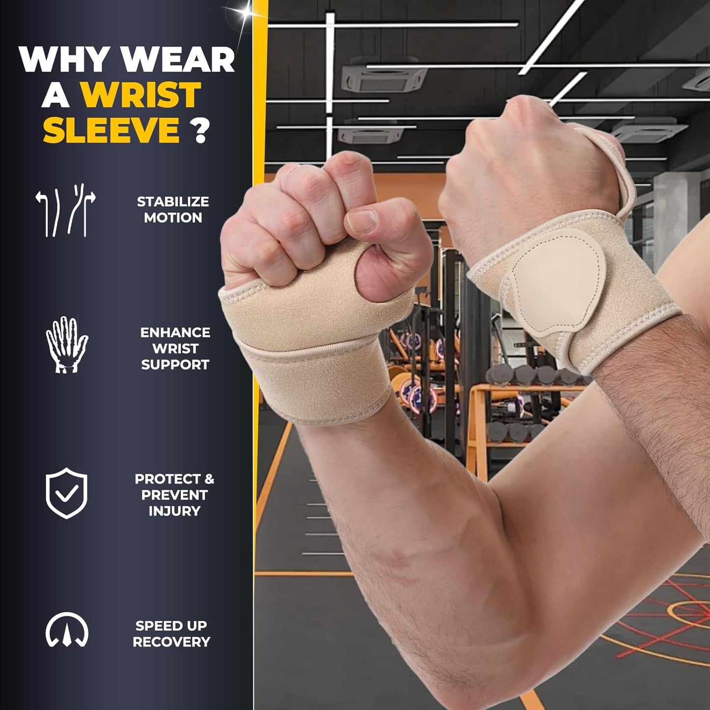 NeoTech Care Wrist Band - Elastic & Breathable Fabric - Adjustable Compression Strap - Men, Women, Right or Left - Support Wrap for Protection or Sports (Beige Color, Size M, 1 Unit)