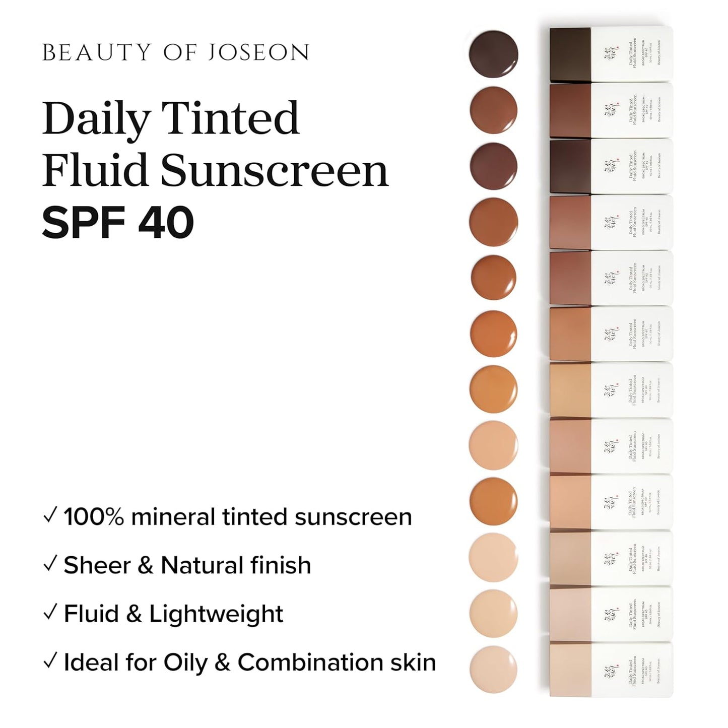 Beauty of Joseon Daily Tinted Fluid Sunscreen 12 Shades for Face Moisturizing Broad Spectrum SPF 40 Korean Skincare 50ml, 1.69 fl.oz #LP110
