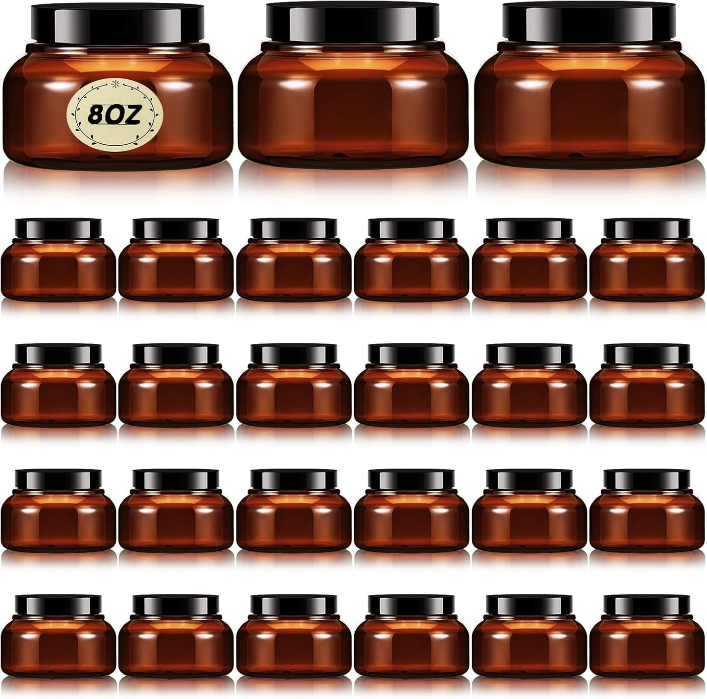 Tessco 24 Pack Plastic Jars with Lids Labels Empty Clear Plastic Jars Round Refillable Cosmetic Containers Body Butter Containers Bulk Sugar Scrub Bottle for Make Up(8 oz,Brown)