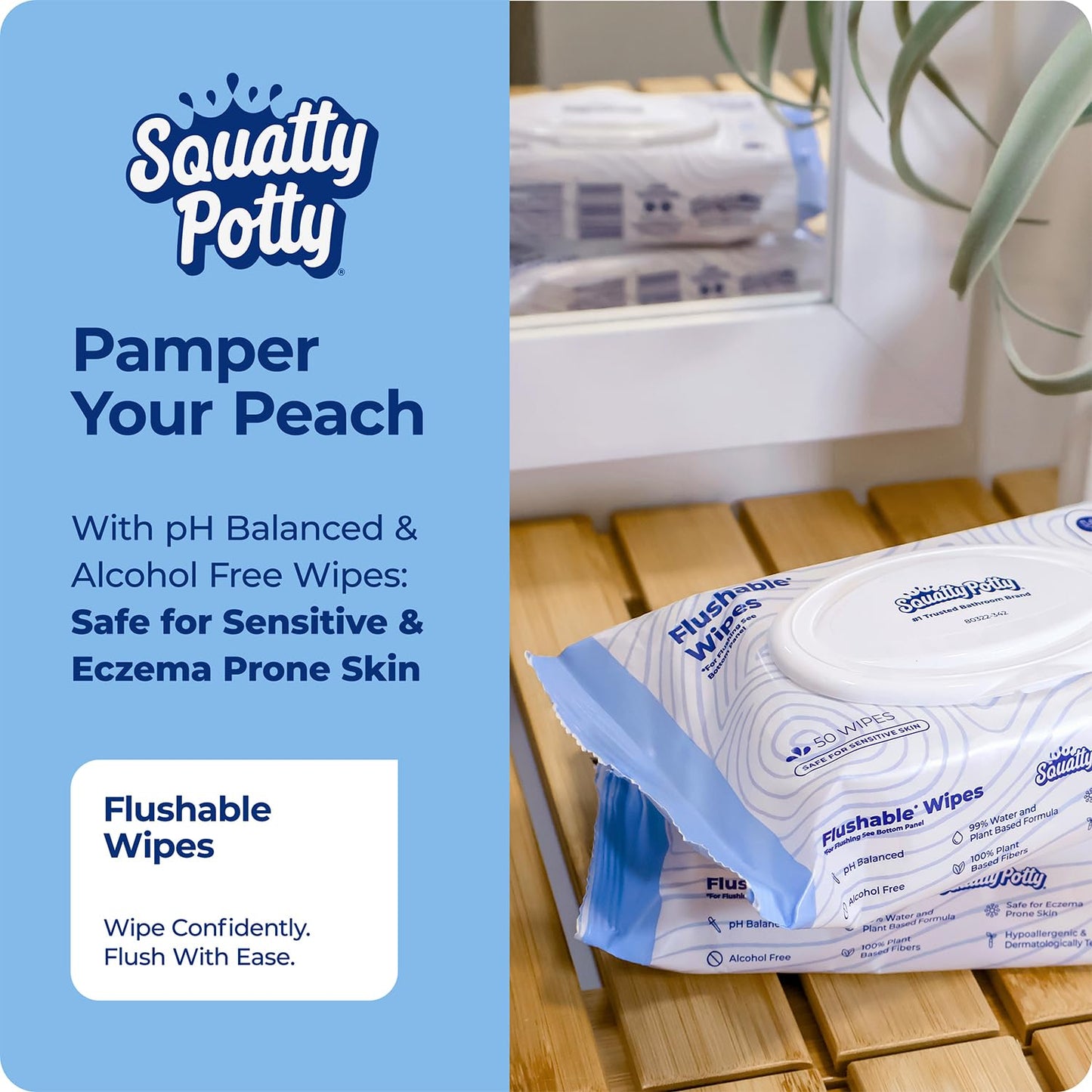 Squatty Potty Flushable Wipes - 3 Pack (150 Total Wipes) - 99% Water & Plant-Based - Green Tea, Cucumber & Aloe Spa Scent - pH Balanced - Septic Safe Adult Wet Wipes