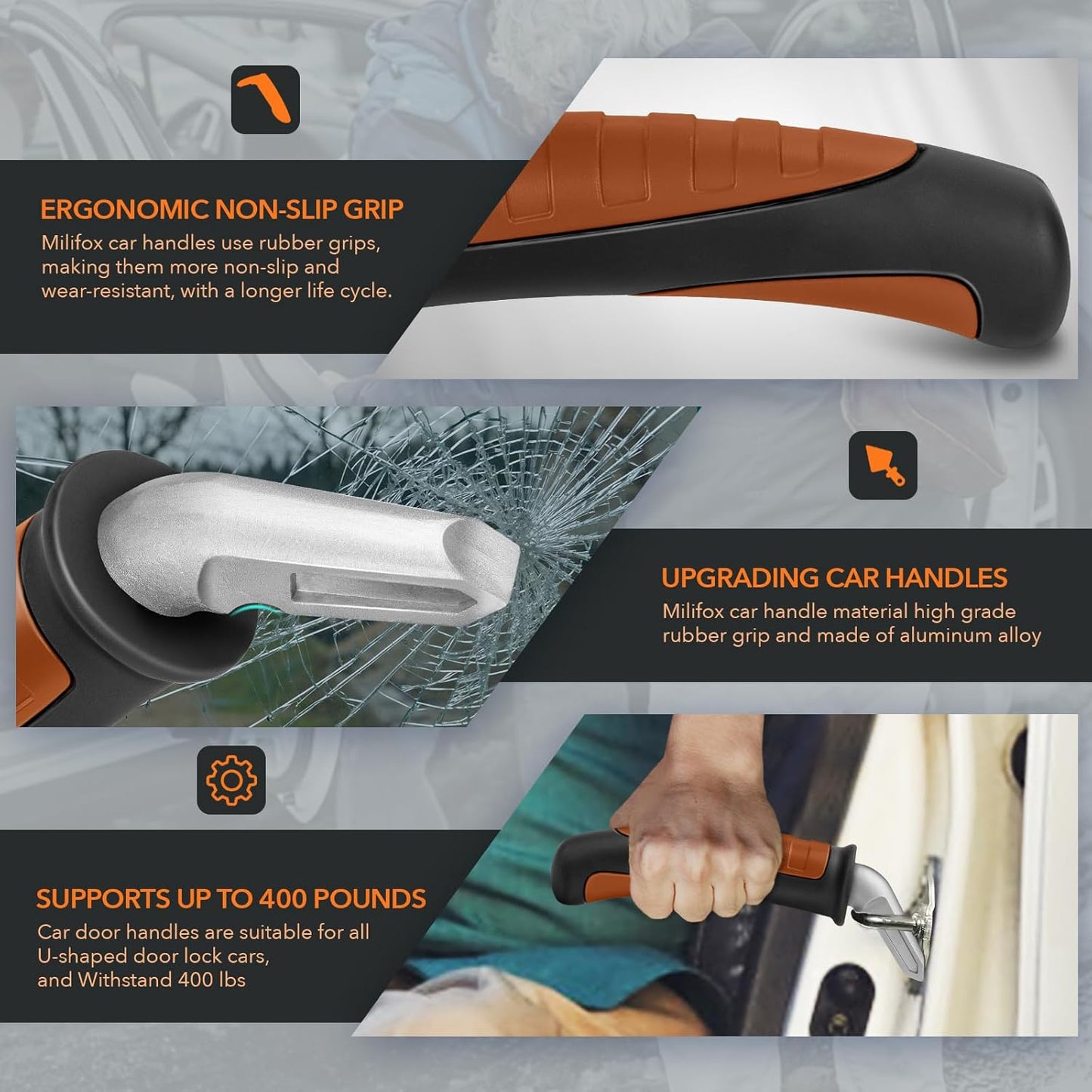 Car Door Handle for Elderly Car Handle Assist Support, Portable Auto Grab Handles for Handicap Seniors, Black and Orange 2 Pcs