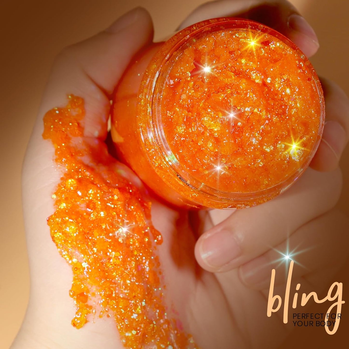 Teenitor Body Glitter Gel, Face Glitter, Orange Glitter for Body Makeup, 80g/2.8oz Face and Body, Hair Glitter Gel, Rave Glitter