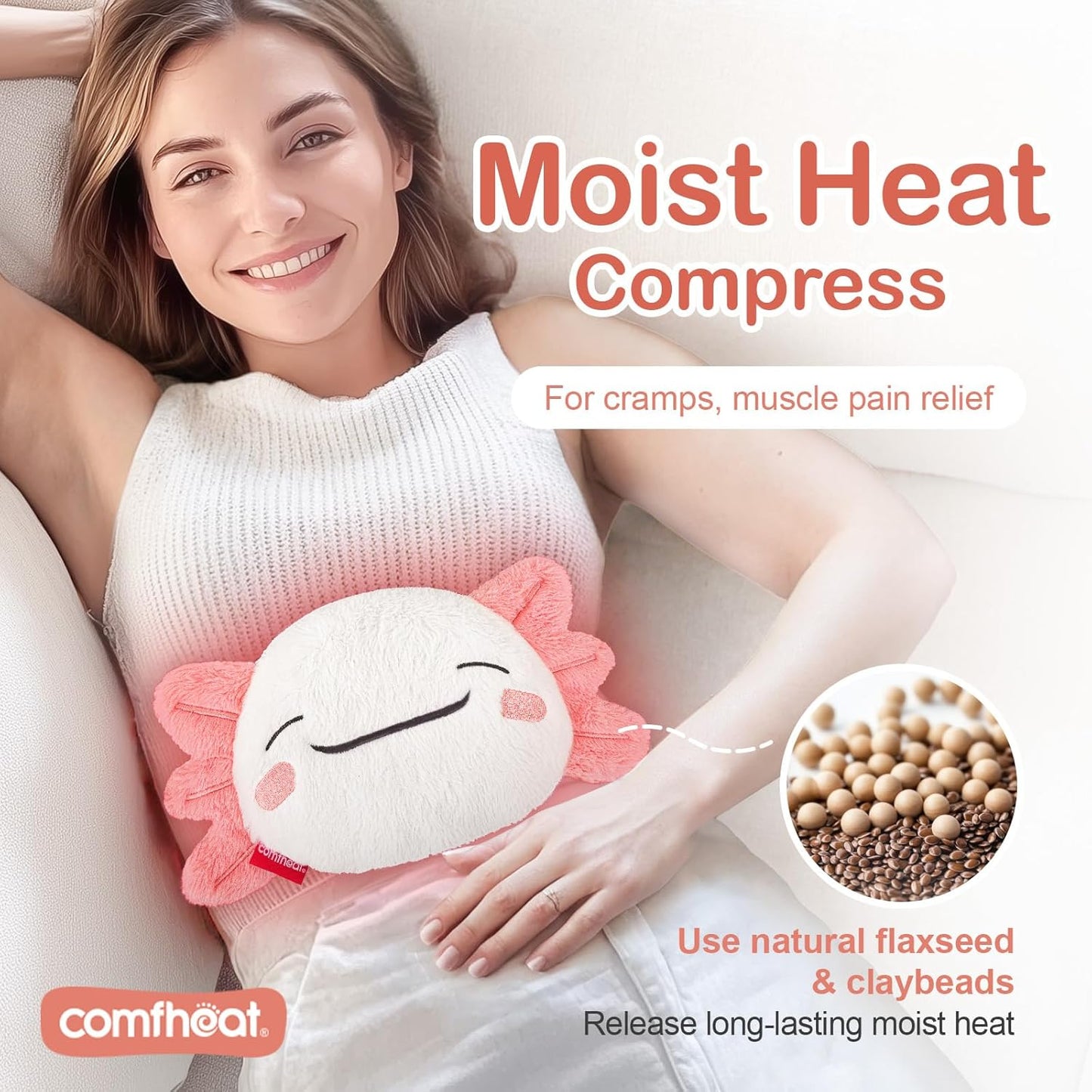 Cute Axolotl Microwave Heating Pad for Pain Relief, Unscented Microwavable Heating Pads for Cramps, Neck Shoulder, Muscles, Natural Moist Heat Pack with Washable Cover