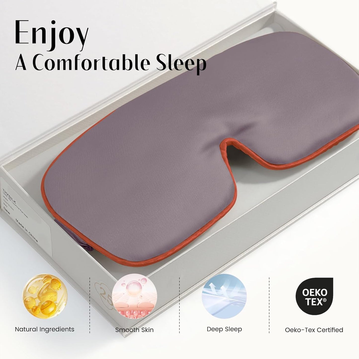 THXSILK 100% Mulberry Silk Sleep Mask, 6A Grade 25 Momme Eye Mask for Sleeping, Color-Blocking Blindfold, Soft Silk Eye Cover for Women, Men, Travel, Nap, Airplane(4×9inches, Grey)