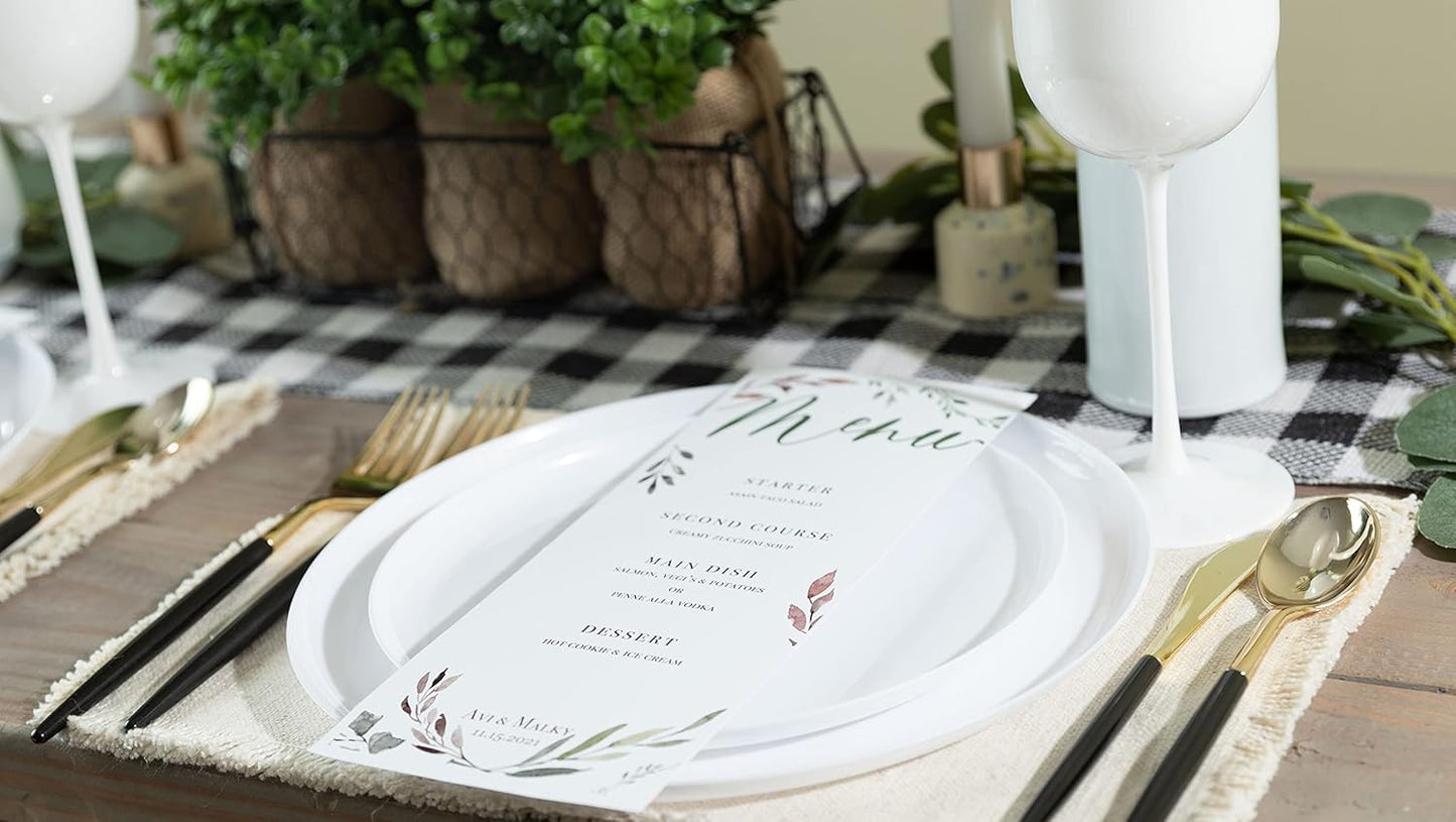 PLASTICPRO [30 Pack 6.3''] White Plastic Party Plates Edge Collection Premium heavyweight Elegant Disposable Tableware Dishes