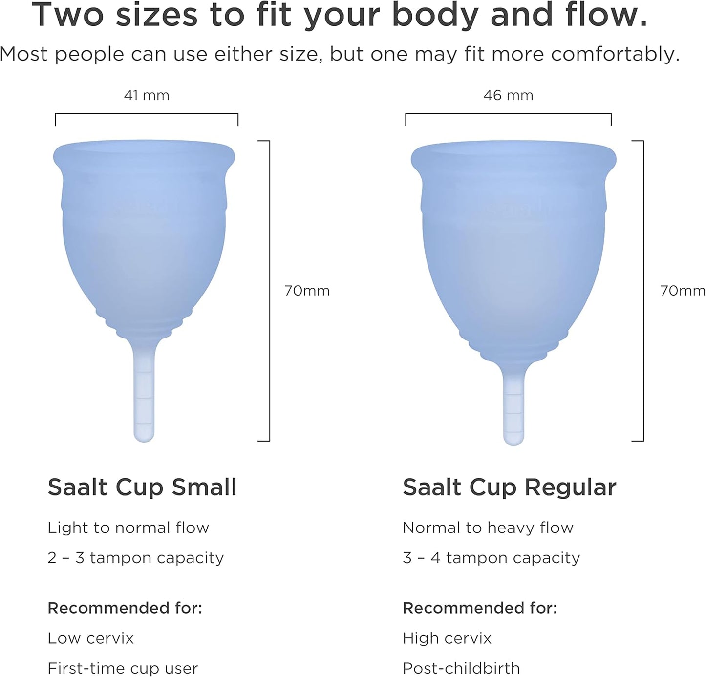 Saalt Menstrual Cup – Reusable Period Cup – Made for Comfortable, Leak-Free Protection Up to 12 Hours – BPA & Latex Free – Includes Cup & Carry Bag (Small, Ocean Blue)